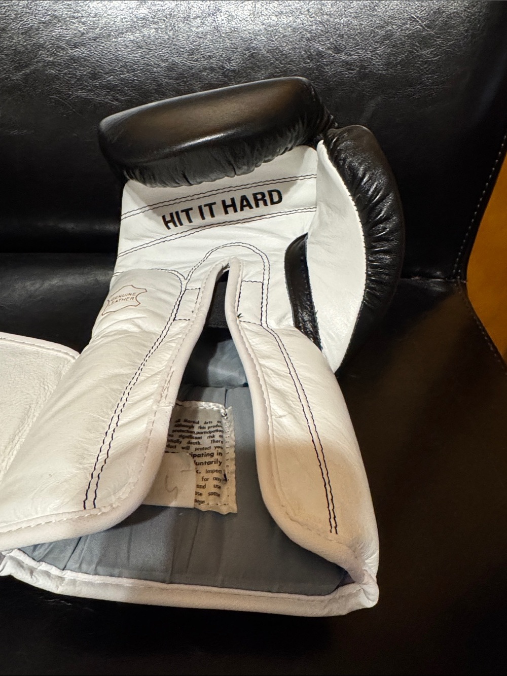 TITLE Boxing Black and White pro leather Training Gloves and wraps - Picture 7 of 10